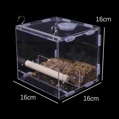 Hanging Parrot Cage Feeder Acrylic Splash-Proof Pet Bird Feeding Box Transparent Parrot Food Box Bird Cages Feeder Container