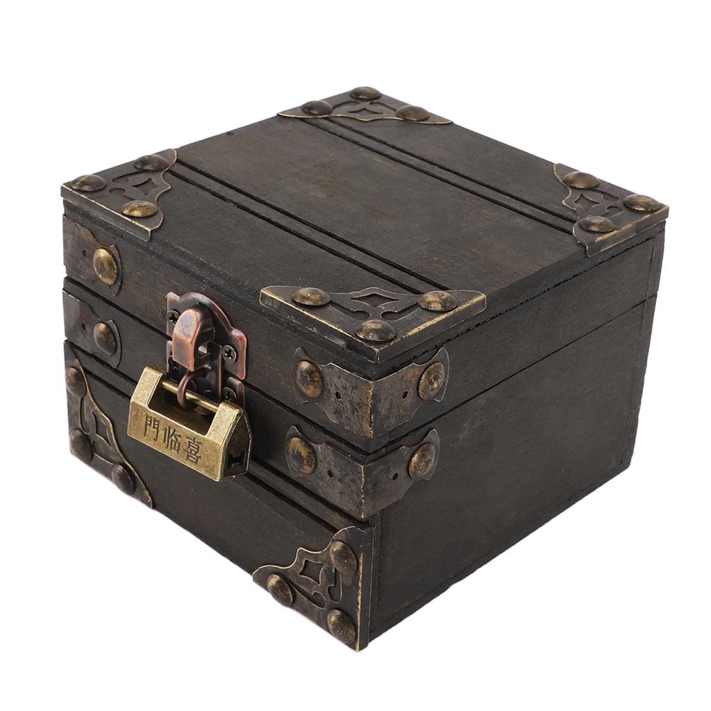 Large Jewelry Box Large Capacity Antique Durable Wood Dark Grey Vintage Jewelry Box with Metal Lock