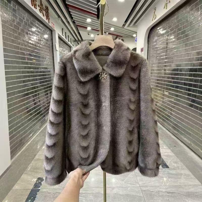 Fashion Collar Short Imitation Mink Fur Coat Autumn and Winter New Style