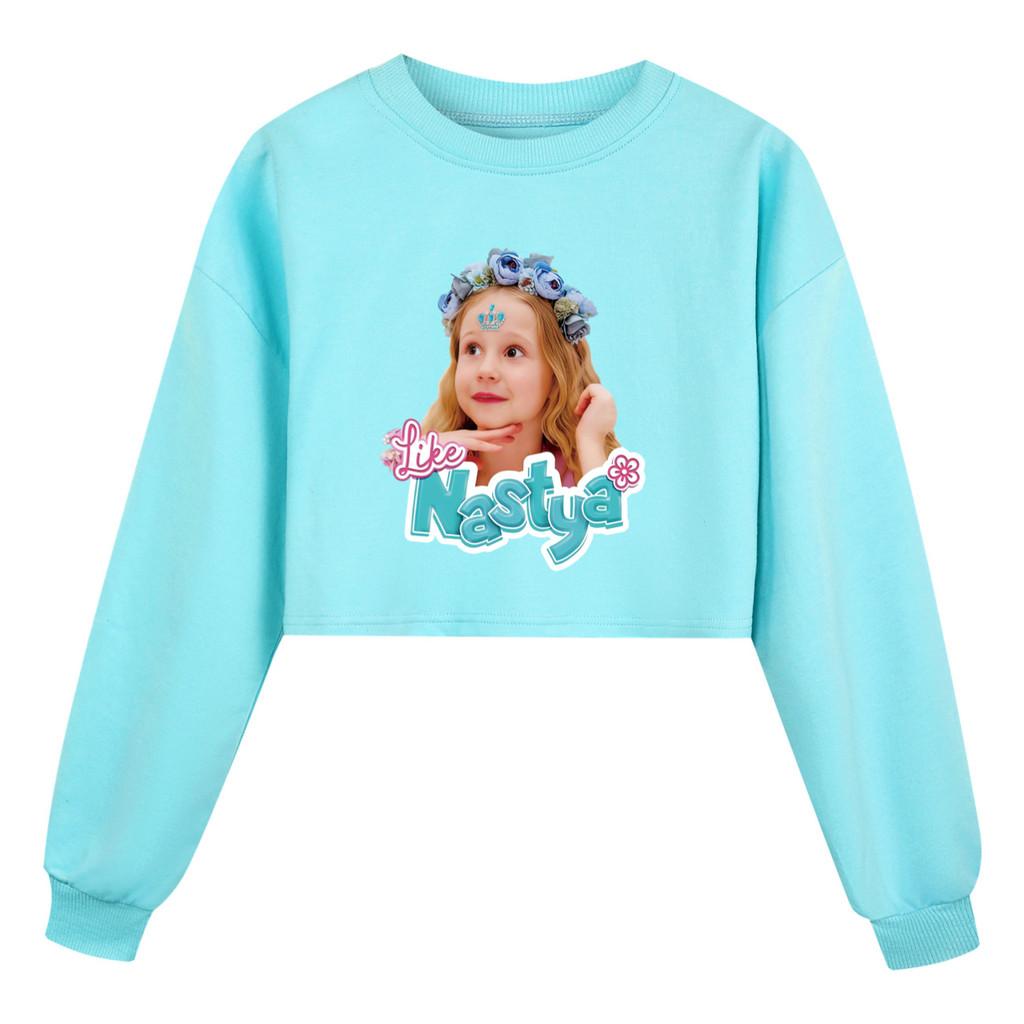 5530 Dětská dívčí ležérní mikina s potiskem Nastya, dlouhý rukáv, krátký střih