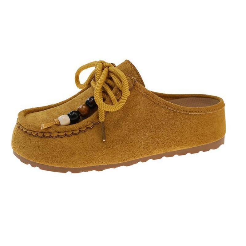 Autumn Retro Bag Head Solid Color Half Slippers Women's New One-pedal Lazy Shoes Women's Platform Slippers