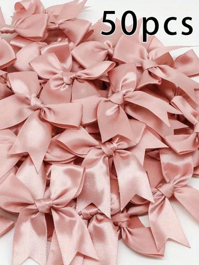 50pcs, Ribbon Bow Craft Bow Pink White Floral Gift Tie Wedding Decoration Bow Bow DIY Birth Party Baking Decoration
