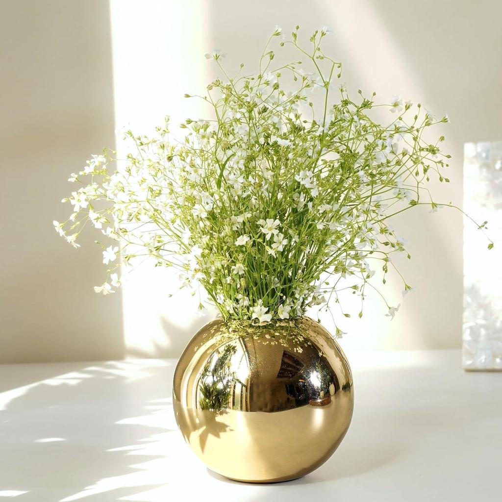 Metal Ball Round Flower Vase for Home Decor|Table Decorative Item for Bedroom Living Room Office Wedding | Best Gift