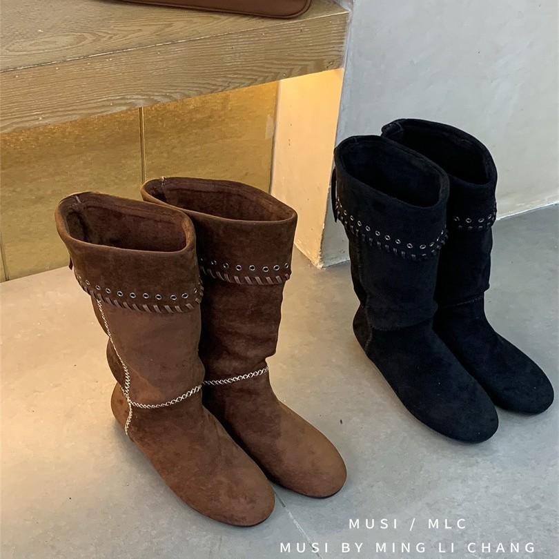 French retro long fashion boots 2025 autumn and winter new versatile thick heel two wear thin boots