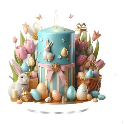 2D Easter Candle Acrylic Sign Craft Gift Ornament Accent Plate with Base for Fireplace Party Cabinet