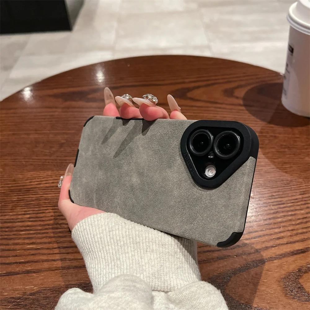 Luxury Matte Soft Leather Phone Case For iPhone 16 15 14 Plus 13 12 11 Pro Max 17Air  Lens Protection Shockproof Silicone Cover