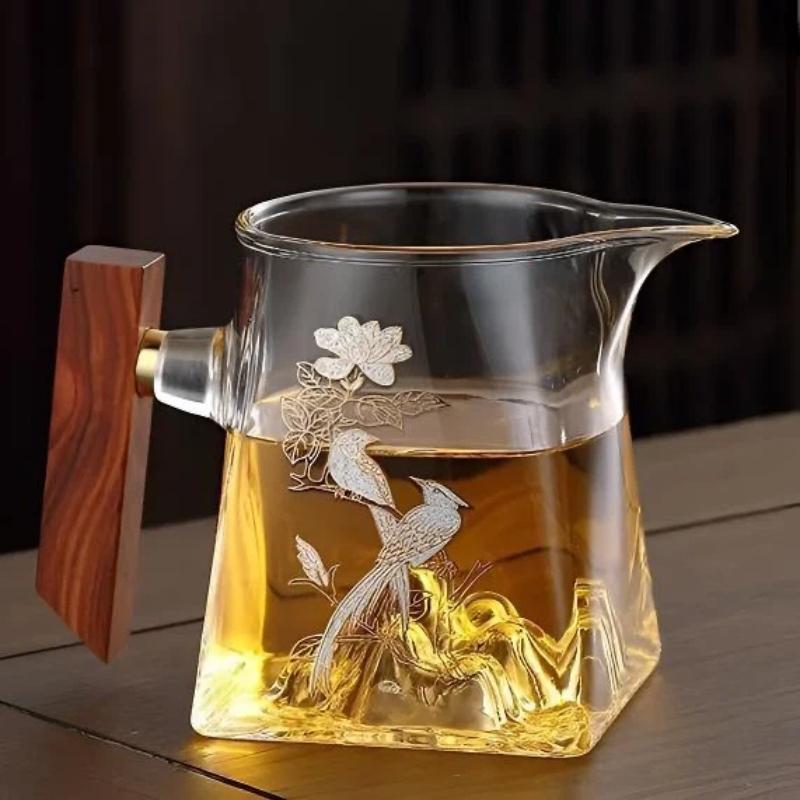 Japansk värmebeständig tekanna i glas med handtag & rättvisekopp – Glas teservis för bryggning