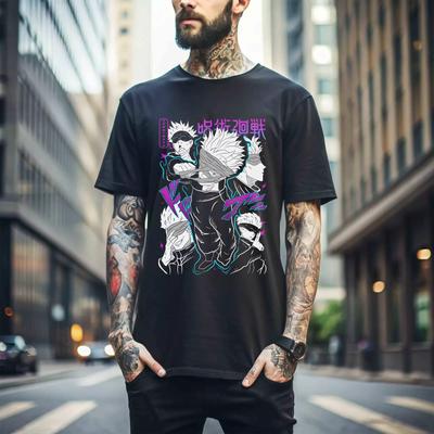 100% Cotton TOPS UNISEX TEES MENS WOMENS Gojo Satoru T-Shirt Jujutsu Kaisen Best Anime Manga Lover Black T-shirt 011