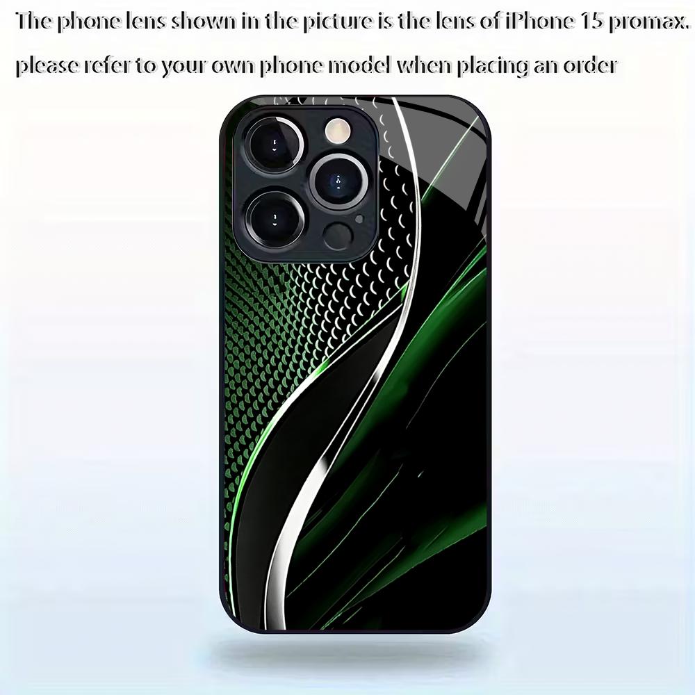 Green striped splicing tempered glass phone case suitable for iPhone 17 16 15 14 13 12 11 Pro Max Plus anti drop and shockproof