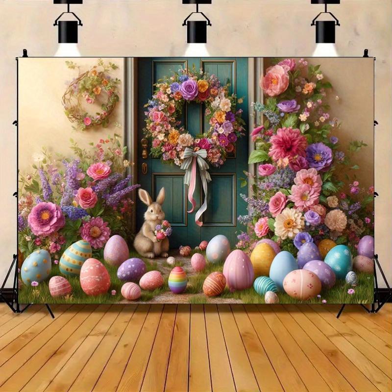 1 Easter Egg and Rabbit Decorated Polyester Background Cloth, Suitable for Family Parties, Weddings and Birthdays