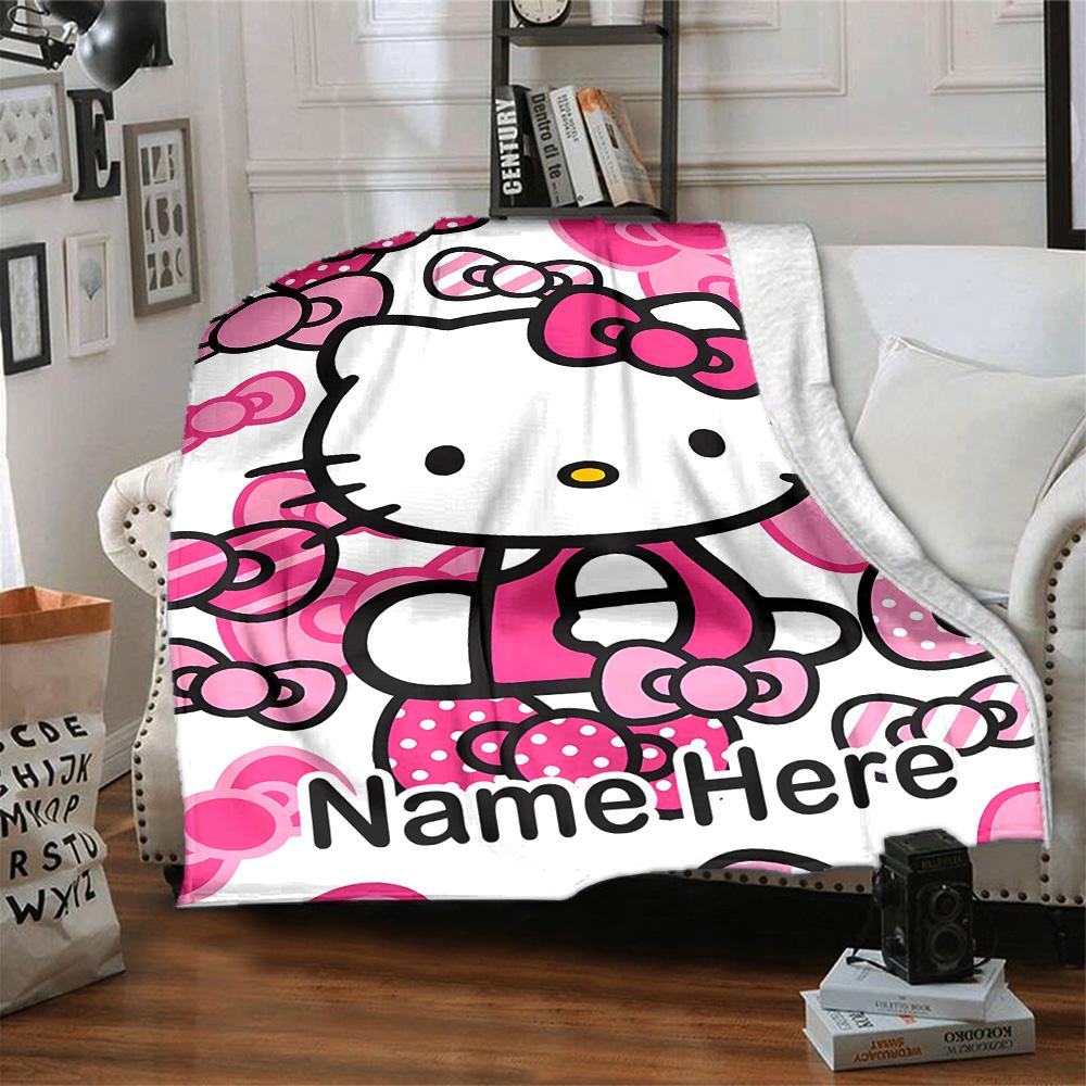 Customizable HelloKitty15 Throw Blanket – Personalized Name, All-Season Cozy Snug Blanket, Machine Washable, Personalized Blanket