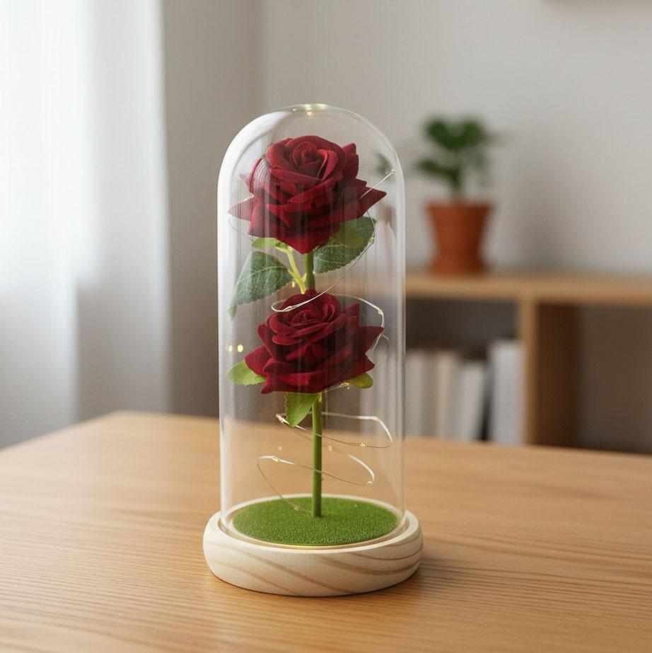 1 Artificial Rose Eternal Flower Glass Cover Creative Bouquet Mother's Day Small Gift Valentine's Day Gift High Sense