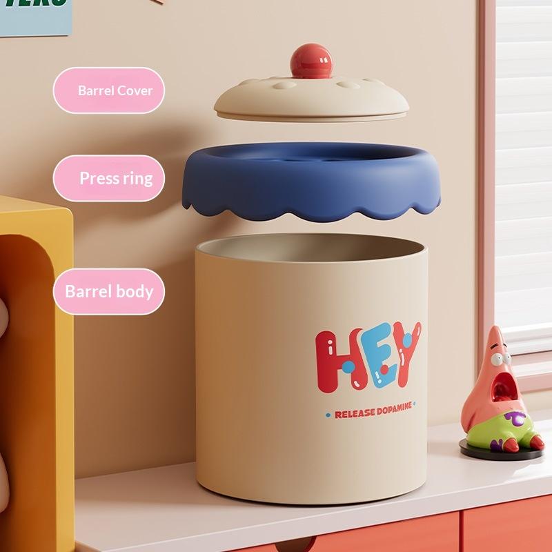 Small Cute Trash Can with Lid 5L Desktop Storage Bin for Office Home Nightstand Organization