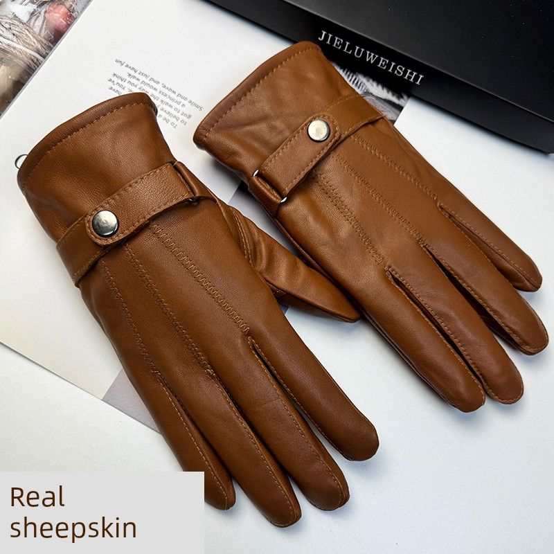 

Мужские зимние теплые утолщенные перчатки из овчины для верховой езды, кожаные перчатки на флисовой подкладке, тонкие мотоциклетные перчатки для верховой езды и вождения Men Snaps (Red-Brown) Fleece-lined M
