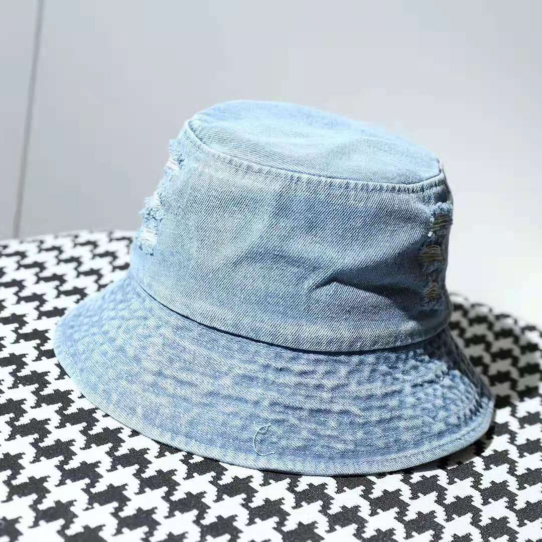 

Personalized washed ripped denim fisherman hat children retro old basin hat men s visor spring and summer tide M（56-58cm）