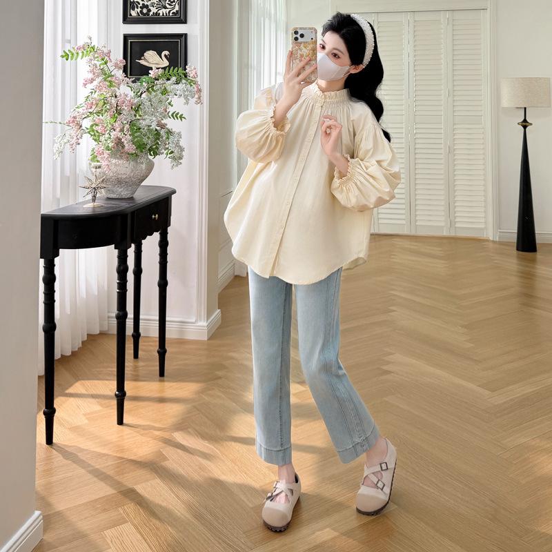 2026 Spring French Retro Stand Collar Pleated Doll Blouse Large