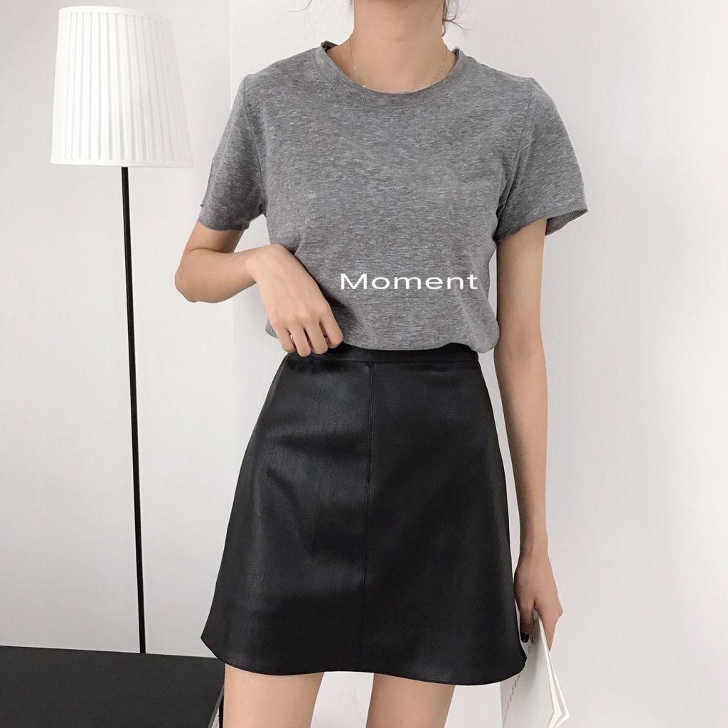 Spring 2025 Women's Black High-Waist A-line Leather Midi Skirt
