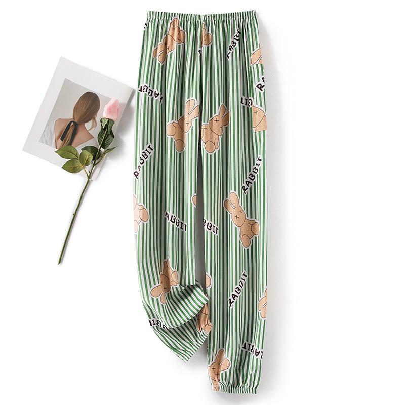 Pantaloni de pijama din bumbac mătase pentru femei, secțiune subțire de vară, anti-țânțari, pantaloni cu picior lat, culoare uni, pentru exterior, casă, petrecere a timpului liber, imprimeu, pantaloni de plajă până la genunchi