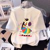 Women's Red Cartoon Pony Print Loose Cotton T-shirt, Short Sleeve, Round Neck, 2026 New Style, Zodiac Horse Year Edition