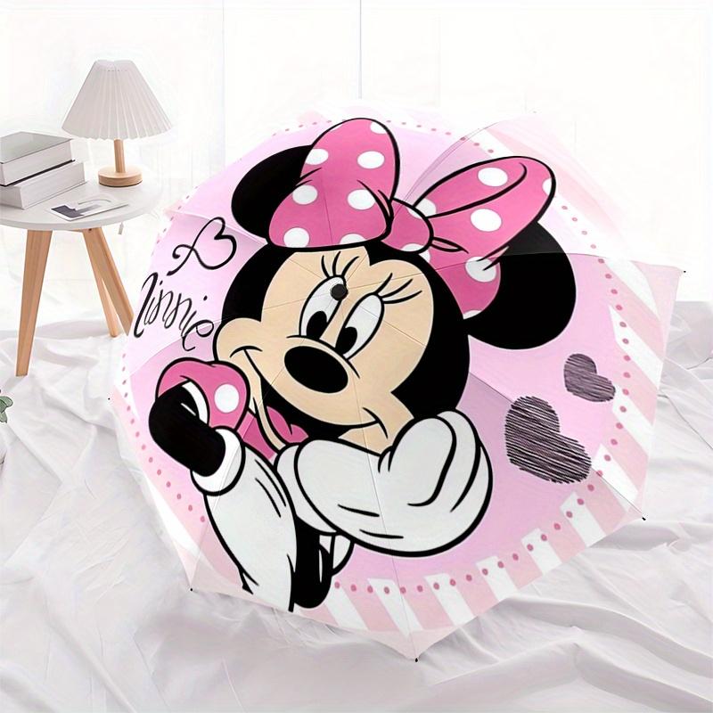 Minnie Mouse,Pink Bow Automatic Folding Umbrella - Simple 8-Rib Design, Bright Cartoon Pattern, Durable Iron Frame, Suitable For Travel, Out