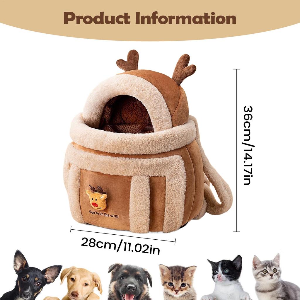 Elk Shape Dog Carrier Bag Winter Warm Puppy Backpack Pet Outgoing Bag for Small Dogs Cats Travel Hiking Airplane Indoor Outdoor