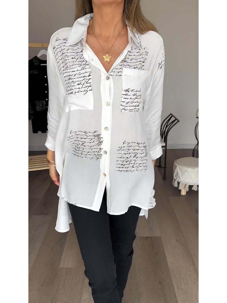 Europäische und amerikanische Mode Damen Locker geschnittenes Schwalbenschwanz-Hemd mit sexy Print für Frühling/Sommer