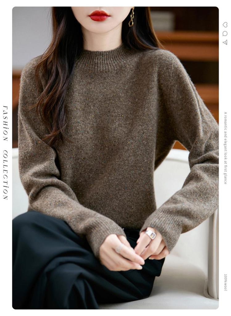 Seamless Thickened Speckle Wool Sweater: Autumn/Winter Fashion Half-High Neck