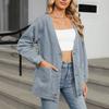 Women's Fashionable Versatile Classic Retro Solid Color V Neckl Long Sleeved Pocket Loose Denim Jacket