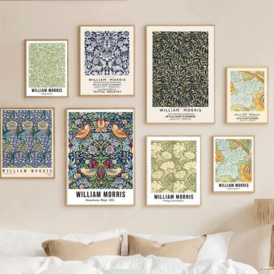 Postere și imprimeuri nordice abstracte William Morris, flori, frunze, păsări, artă de perete, pictură pe pânză, imagini de perete pentru decorarea camerei de zi