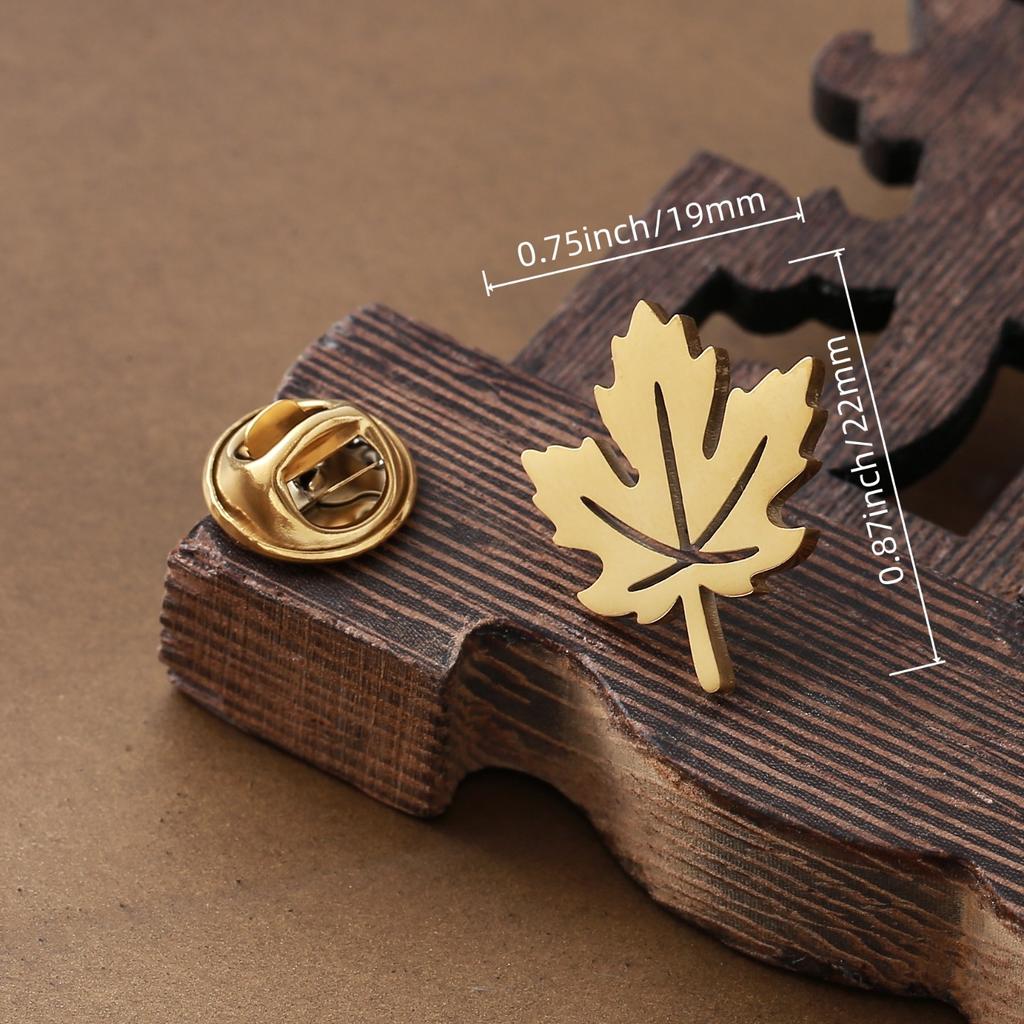 Stainless Steel Maple Leaf Brooch, Hollow Leaf Design with Branching Edge and Vein Details,