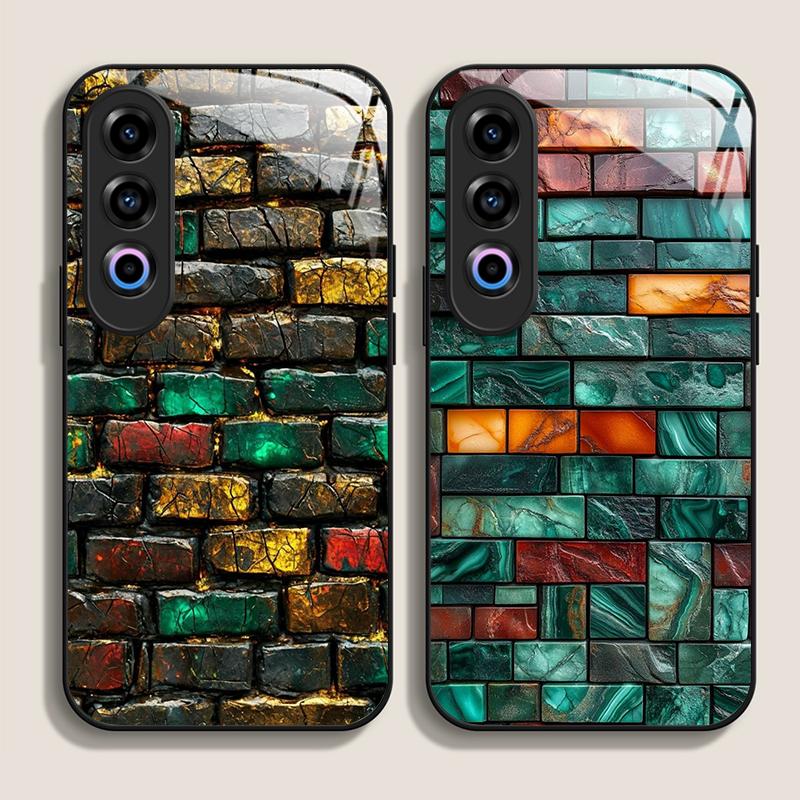 Creative Colorful Brick Texture Printed Tempered Glass Phone Case for OnePlus 13R 12 11 10 9 Pro ACE2 3 Nord CE4 3 2 Lite Cover