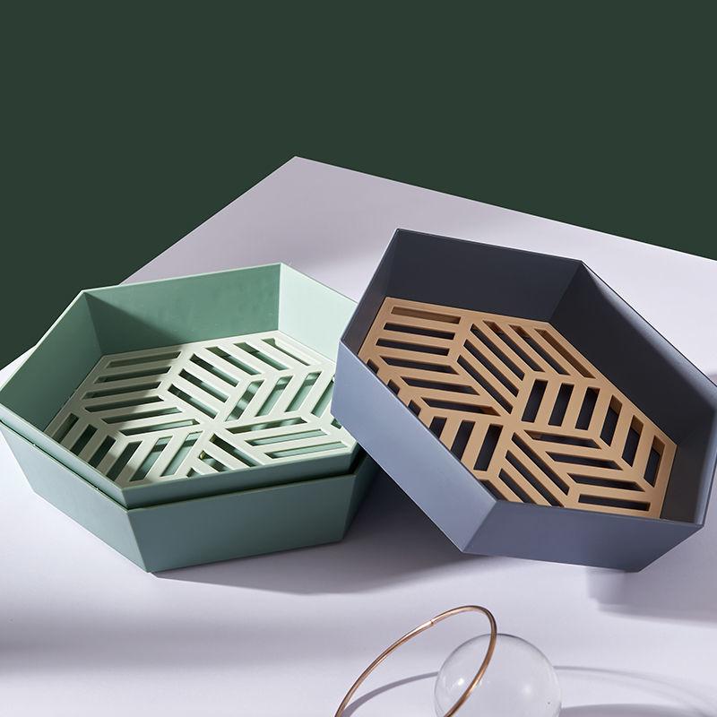 Double Drain Basket Fruit Plate Creative Fashion Living Room Coffee Table Snack Fruit Plate Multifunctional Kitchen Washing Fruit Basket