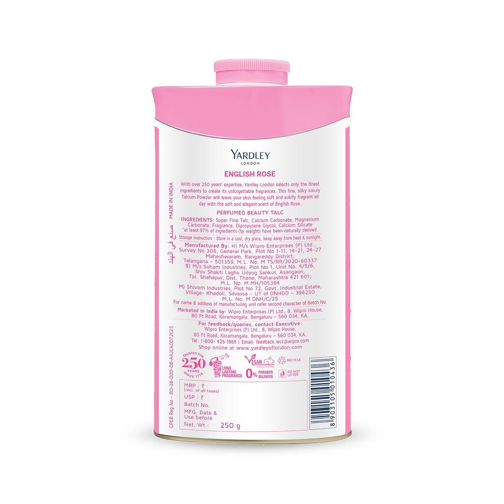Yardley London English Rose Perfumed Talc Spray for Women 250g Pack of 1 Soft Silky Skin Fragrance