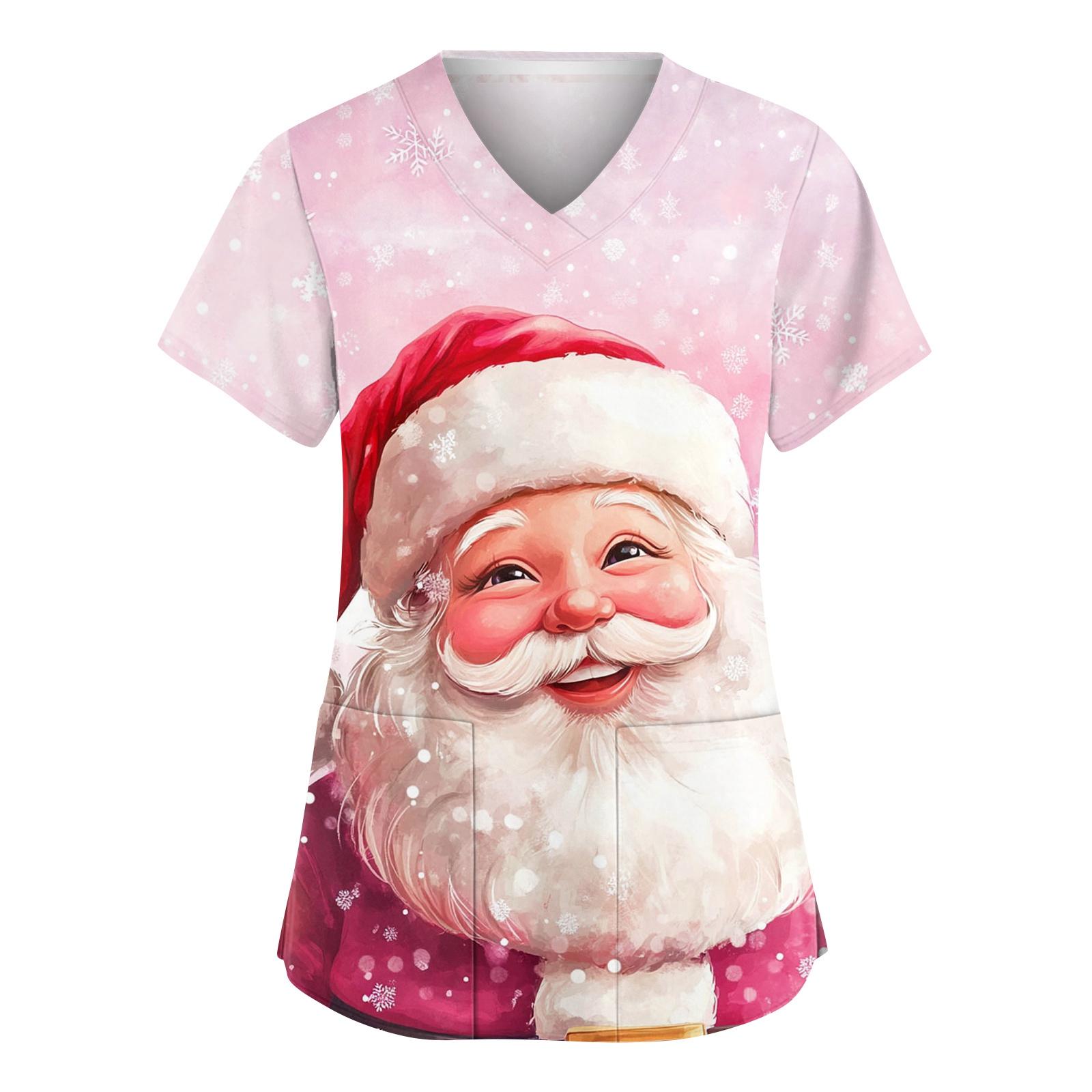 

Женский модный рабочий топ с V-образным вырезом, рождественским принтом, короткими рукавами, карманом, боковым разрезом, базовый пуловер XL арбуз красный