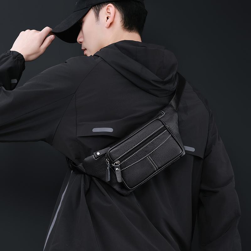 PU Waist Bag Men's Mobile Phone Bag Outdoor Sports Cycling Chest Bag