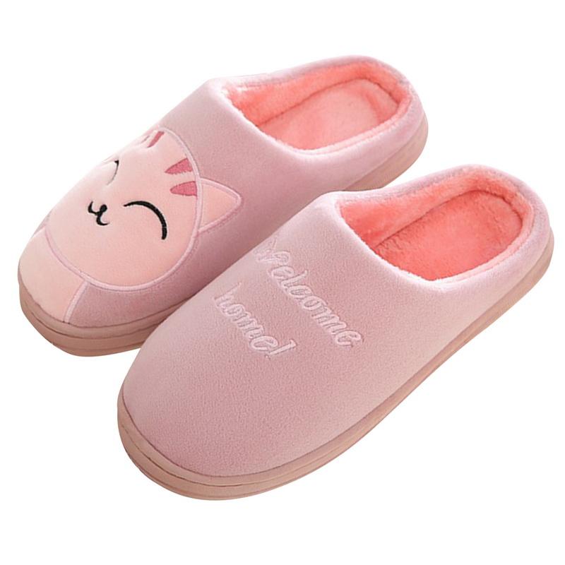 Женские зимние хлопковые домашние тапочки с рисунком кота нескользящая теплая домашняя обувь для спальни на мягкой подошве 36-37 900₽