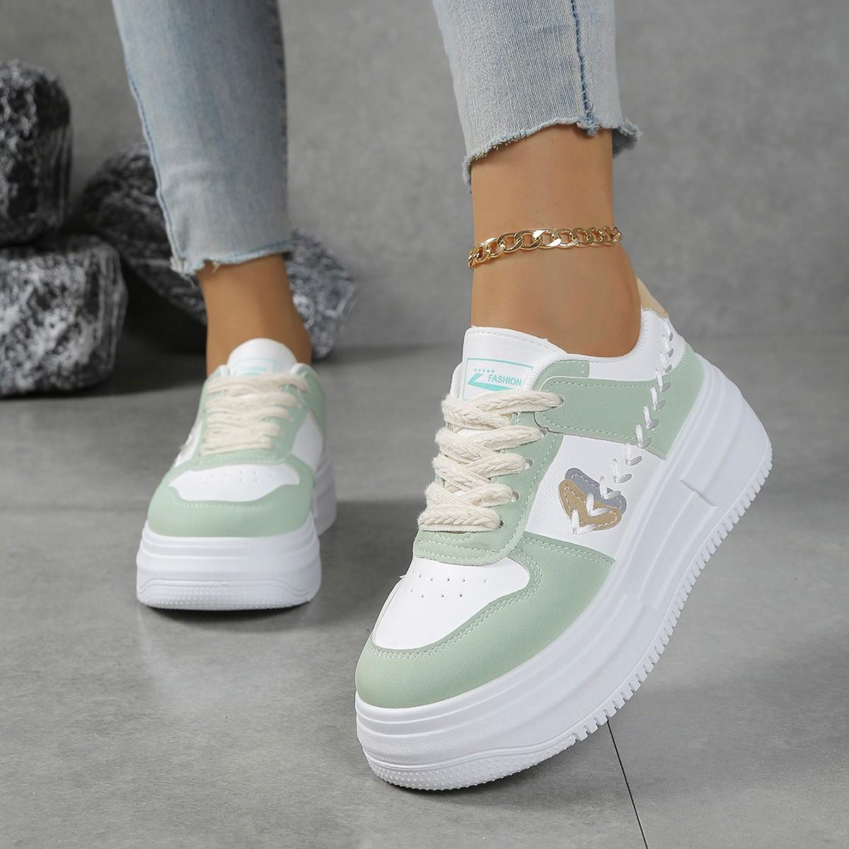 

Fashion Brand Design Mix Color Lace Up Sneakers Women 2025 Autumn Soft Thick Bottom Casual Shoes Stitching Decoration Sports Shoes 40 белый