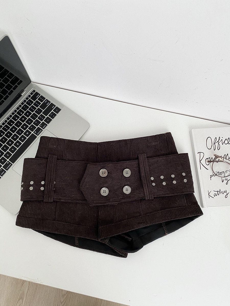 Women s High-Waisted Corduroy Belted Shorts - American Retro Fashion, Autumn/Winter Sexy & Versatile Extra Large кофейный