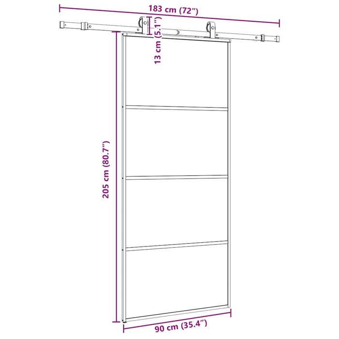 VidaXL Porte coulissante kit de quincaillerie noir 90x205 cm verre ESG, porte intérieure, porte de grange intérieure, porte 3375799
