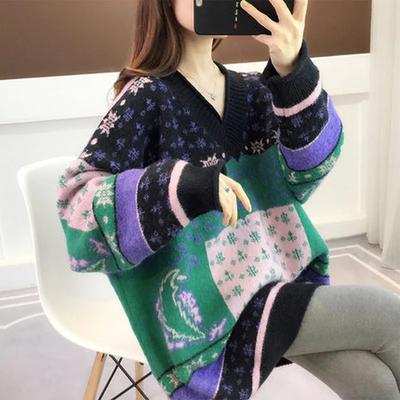 Sweater for Women Winter Oversize Stretchy Thickened Pullover Warm Knitted Striped V Neck Long Sleeve Jumper Tops