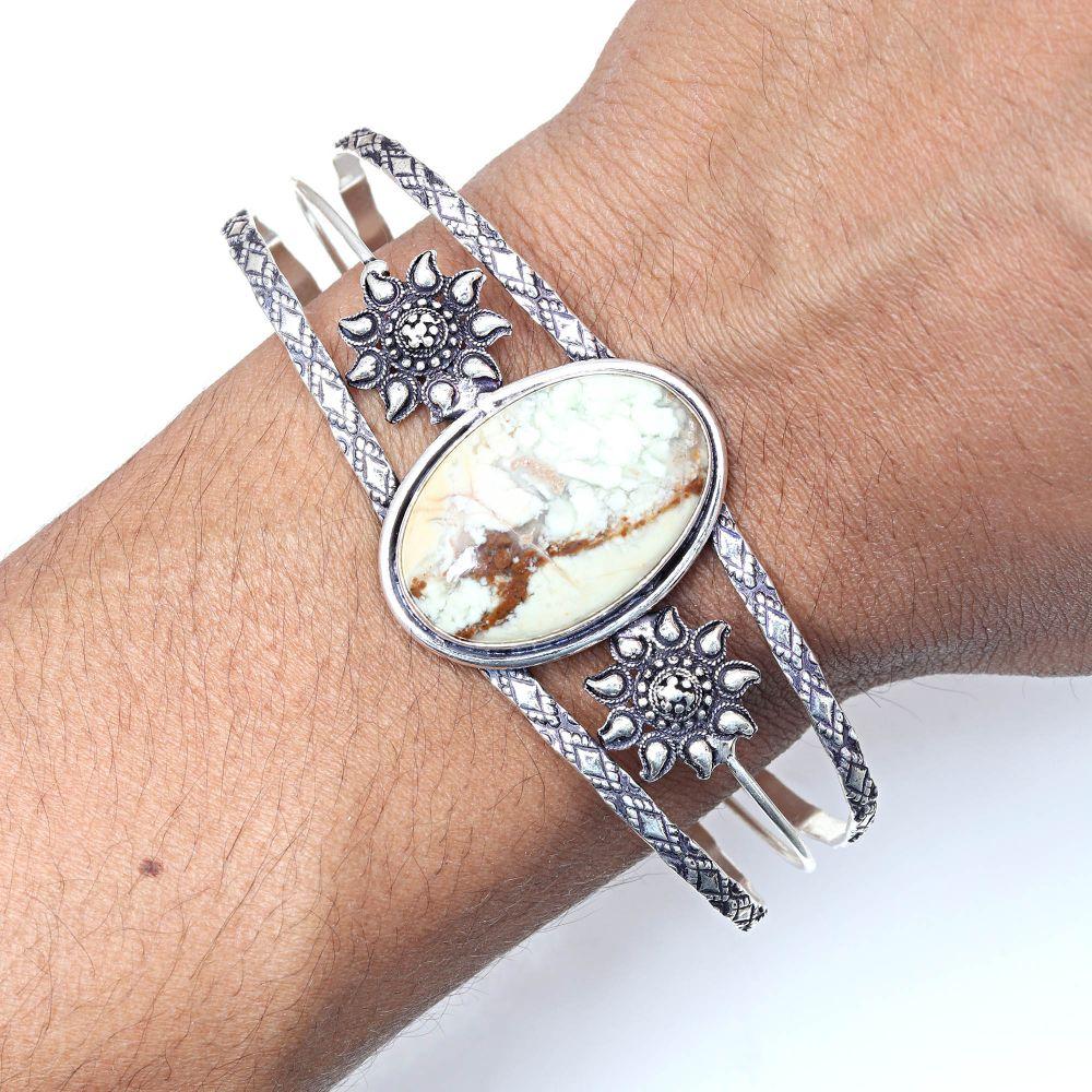 Lemon Chrysoprase Gemstone Ethnic Jewelry Cuff Bracelets7''Adjustable