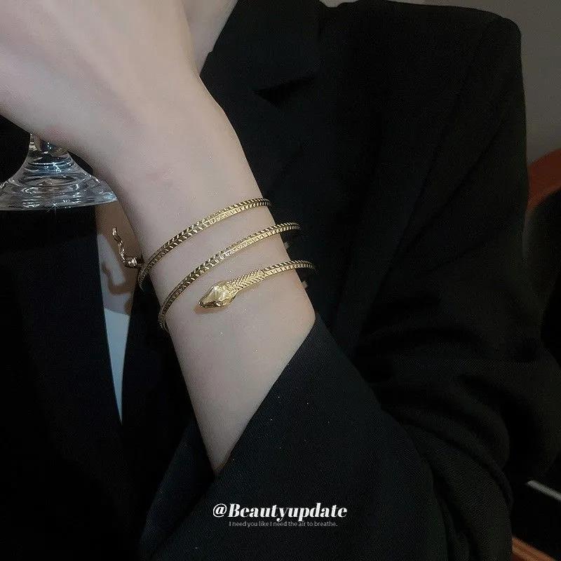 Zircon Snake Cross-open Bracelet, High-end and Exquisite Bracelet, Light Luxury and Trendy Bracelet