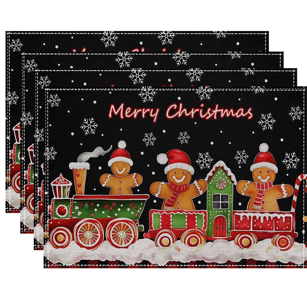 4/6Pcs Christmas Linen Placemats Gingerbread Man Place Mats Christmas Table Placemats Xmas Dining Kitchen Party Decor