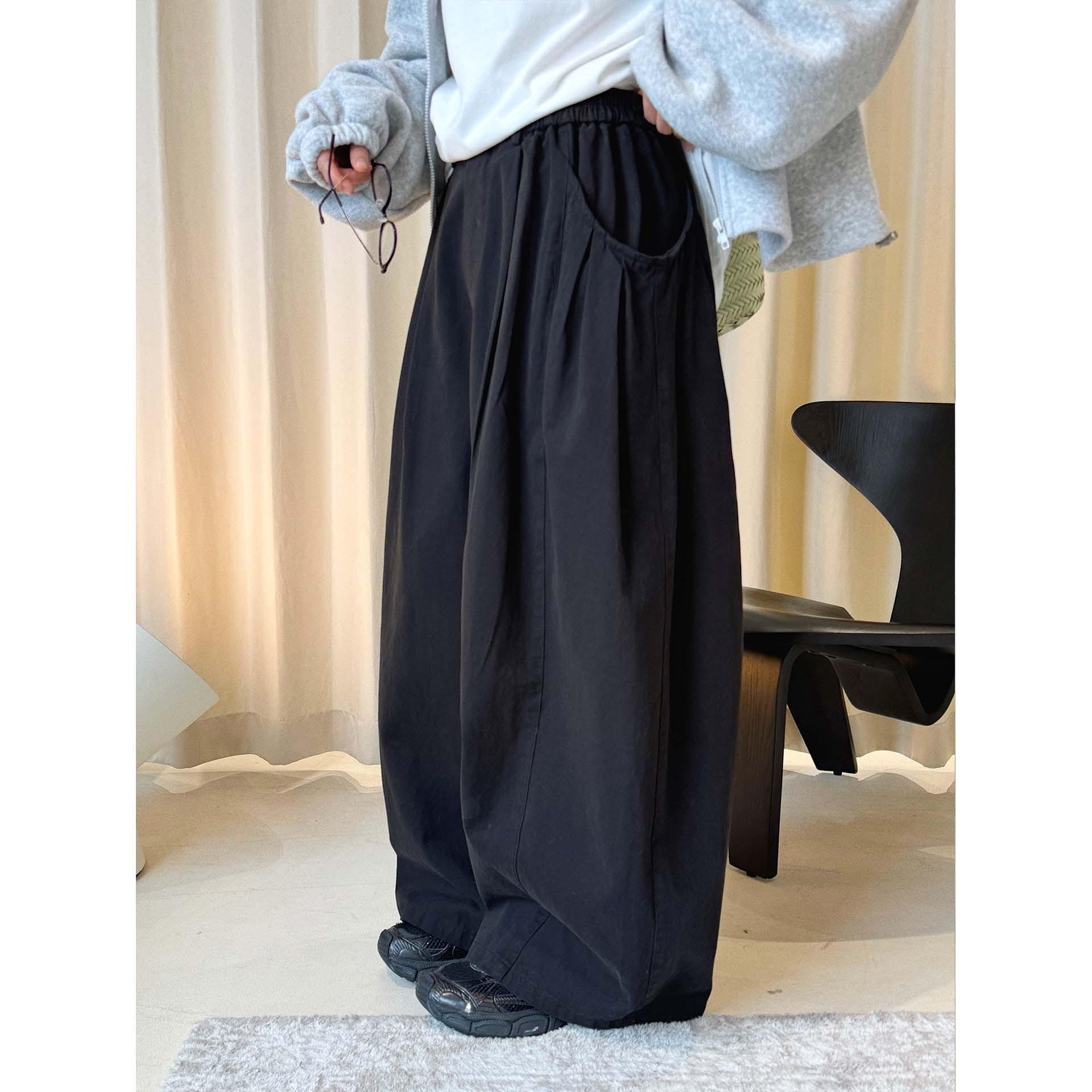 

Xu Man Spring Japanese Retro High-Density Water-Washed Cocoon Shape Wide Leg Slimming Casual Long Pants for Women One Size деревне вугілля/сірий колір