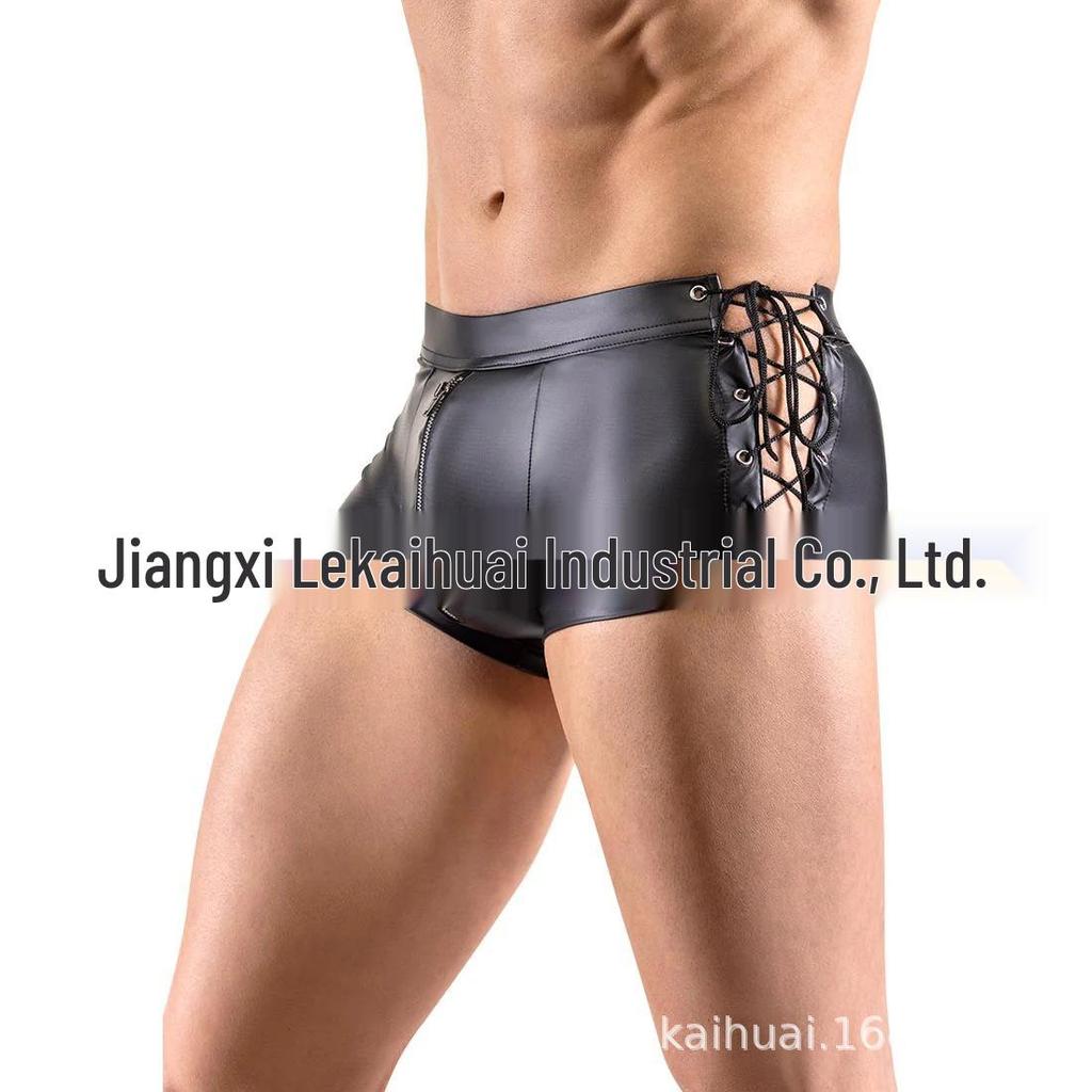 Cross-Border Men's Fetish Patent Leather Boxer Briefs Stage Costume