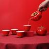 Lucky Persimmon RedTeaSet GiftBox - Chinese Festive Ceramic Tea Ware for Clients Business Gifts & Home DecorationElegant Present