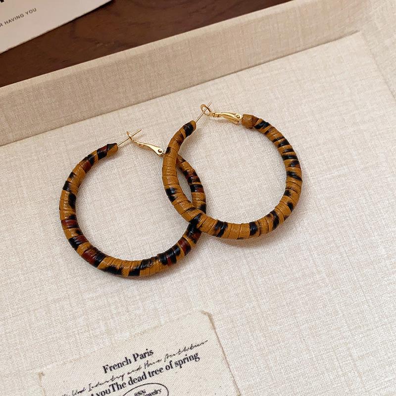 Silver Needle Leopard Print Diamond Tassel Earrings with Retro Ethnic Style and Unique Design.