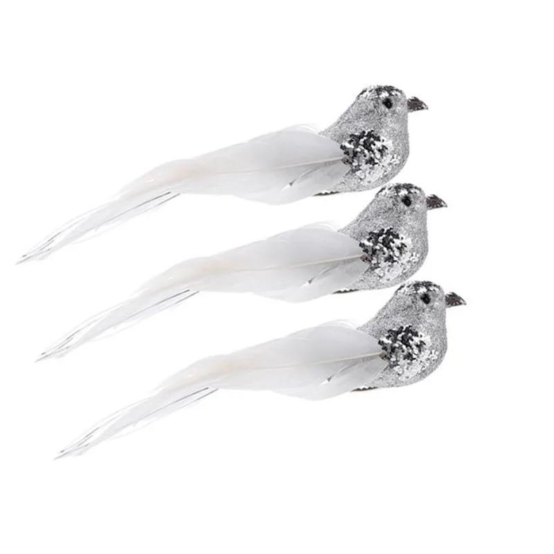 

3 шт. Имитация птиц, фигурки на рождественскую елку, декоративные птицы, искусственные украшения для дома, рождественские модели, блестящие птицы с зажимом 15x3.5x4cm