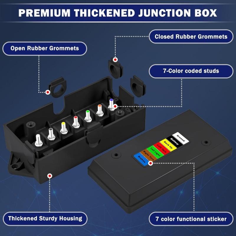 Heavy Duty Waterproof 7 Way Junction Box Easy Installation Electric Wire Connection Box For RVs Camping Vehicle Circuits