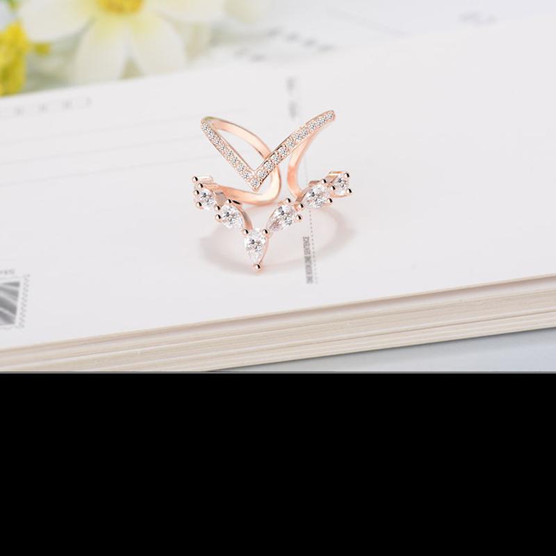 

Tone Irregular Double Layer Zirconia Finger Ring Anillos Resizable For Women Rings Bague S R172Trendy Rings Resizable ярко-розовый